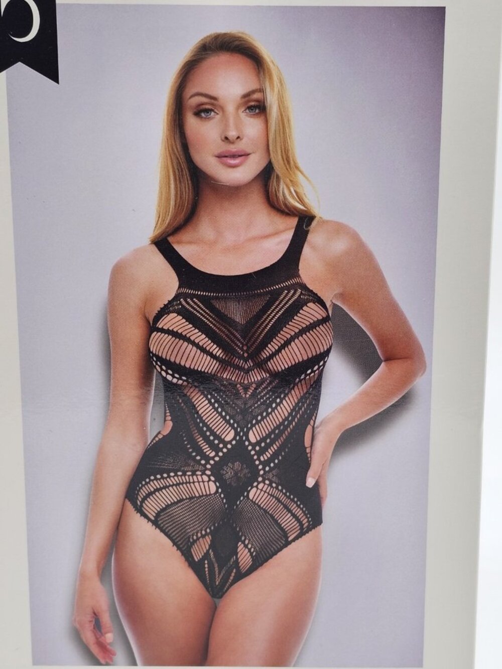 Baci Lingerie Women's One Size 2-14 Black Lace Sheer Sexy Jacquard Bodysuit